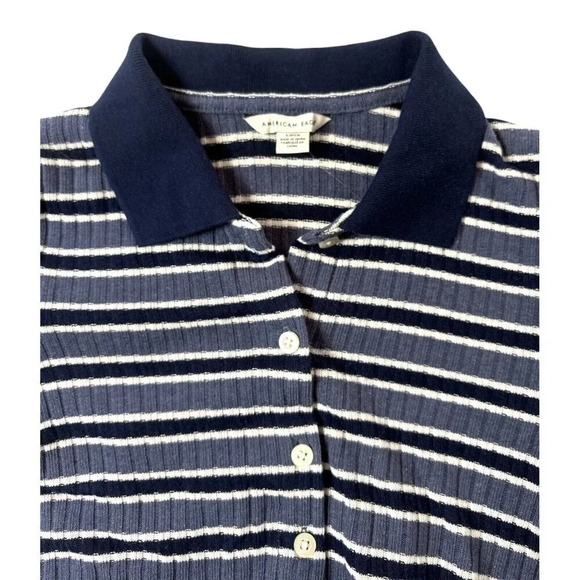 American Eagle Woman's‎ Size S Ribbed Collar Dress Navy Stripes Y2K Midi - Picture 4 of 10